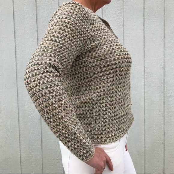 Vintage Cropped Knit Beige / Brown Cardigan Reba Rose Medium - Picture 2 of 7